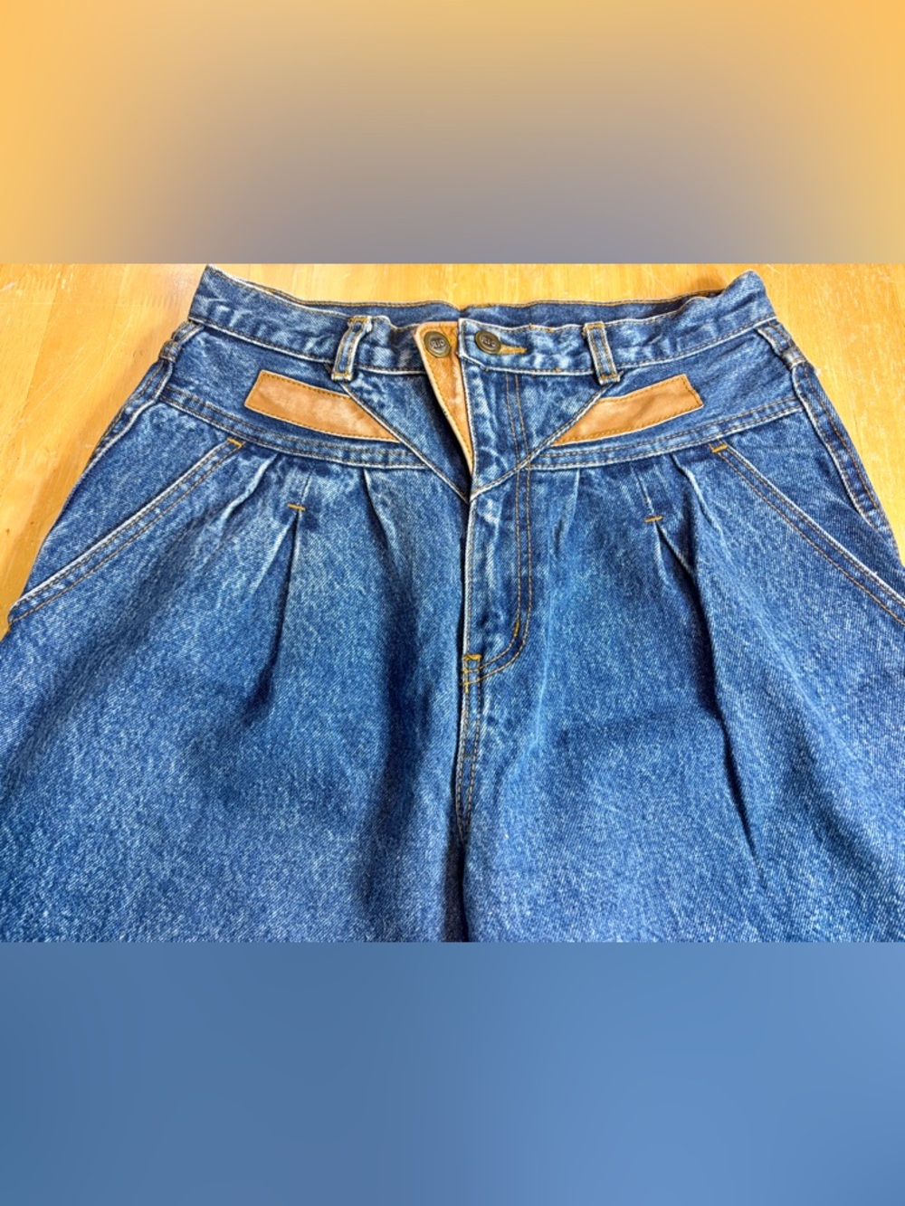 VINTAGE Rio Stephen Mardon Jeans 11 ACTUAL Leather Detail Taper Double Button - Picture 10 of 11